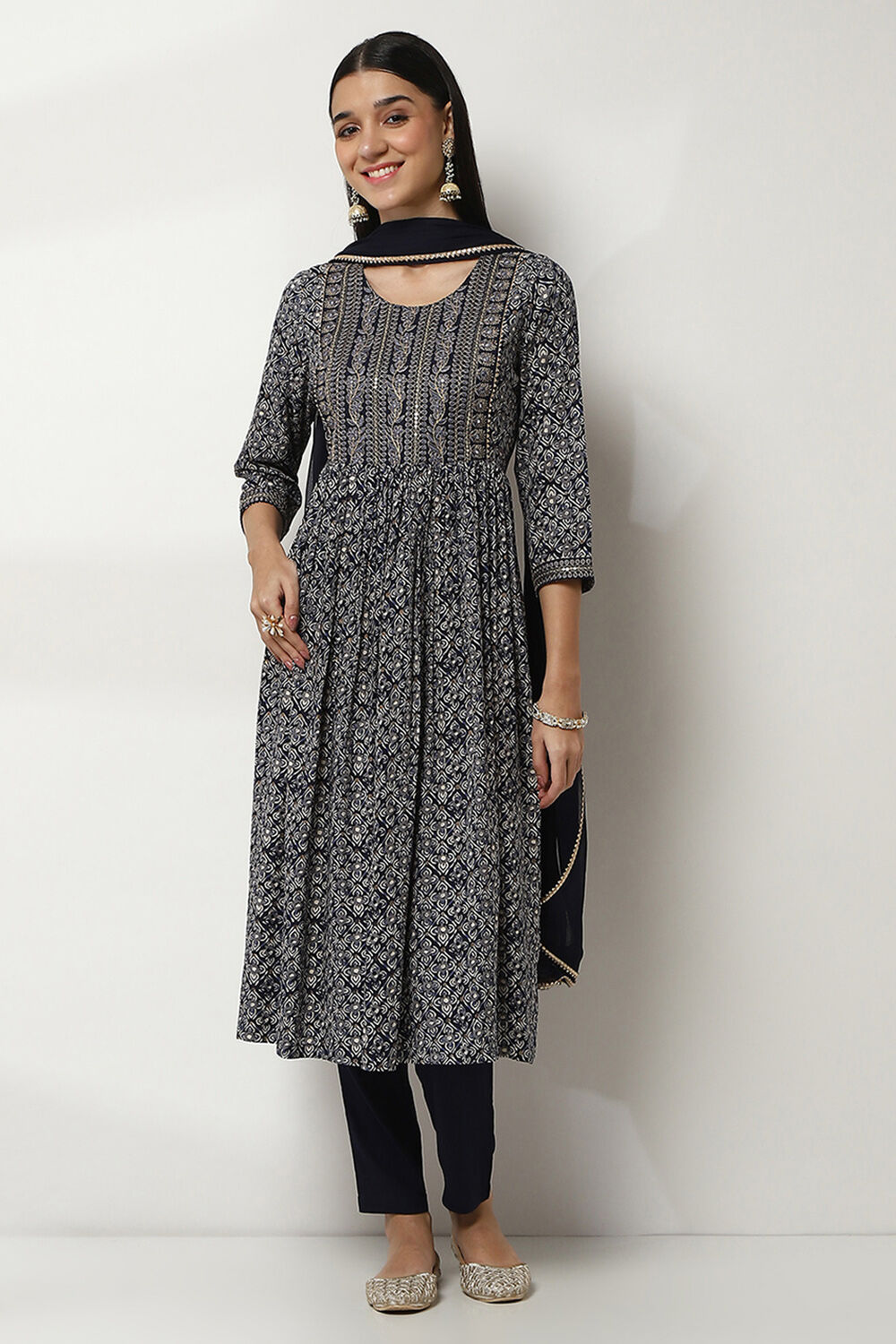 Indigo Viscose Rayon Gathered Set image number 6