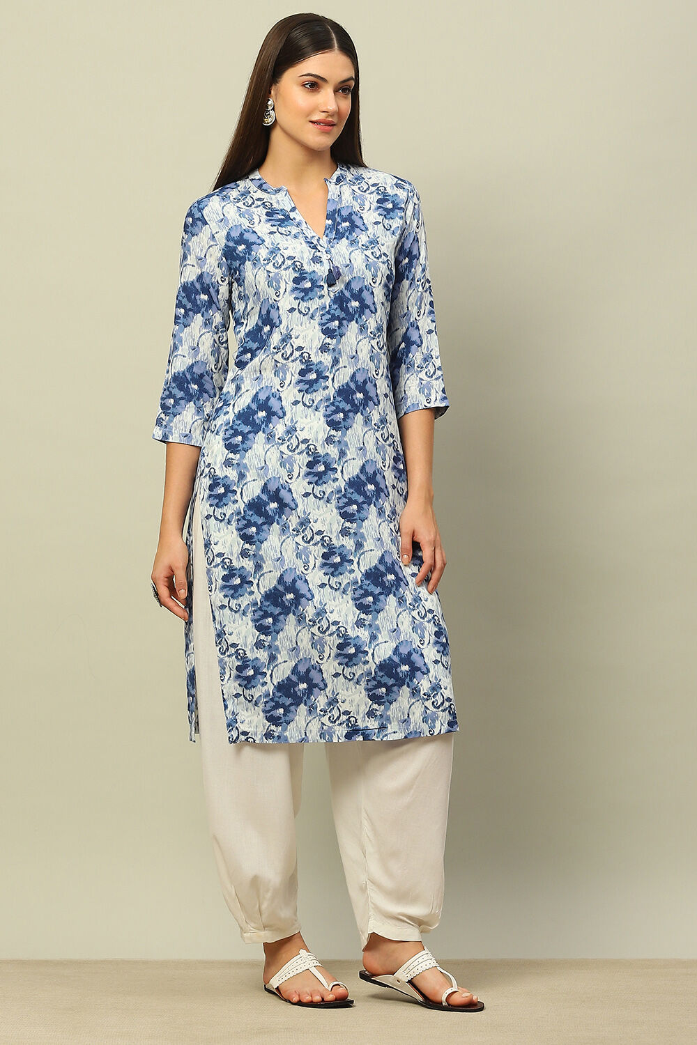 Blue Rayon Printed Straight Kurta image number 4