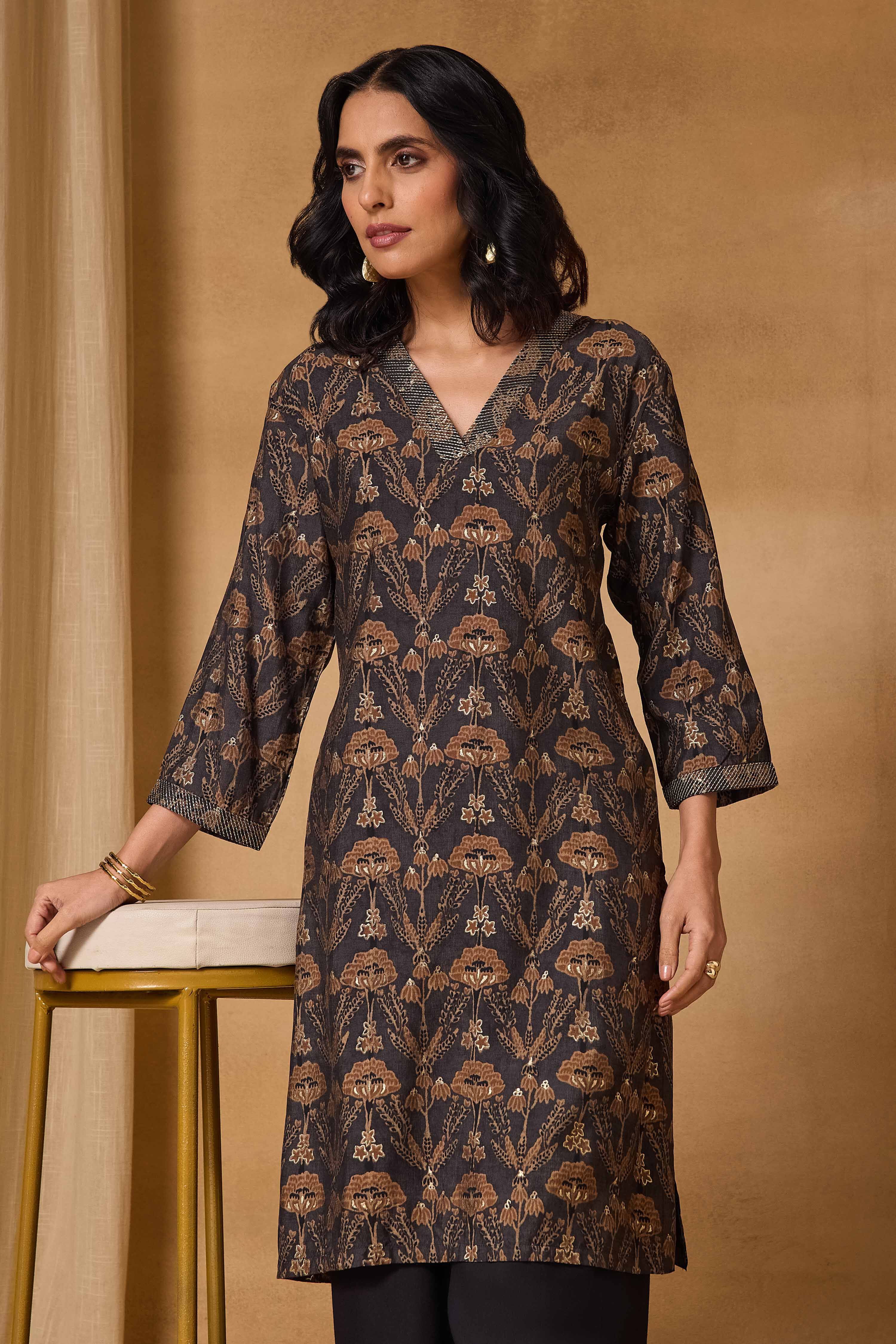 Grey Viscose Blend Straight Printed Kurta image number 7