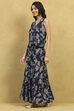 Indigo Blue Viscose Blend Printed Crop Top & Blouse Top Palazzo Set image number 3