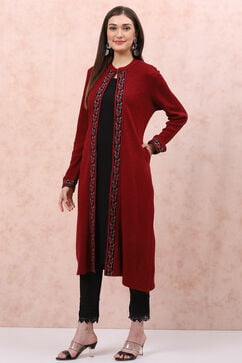 Red Acrylic Front Open Kurta image number 0