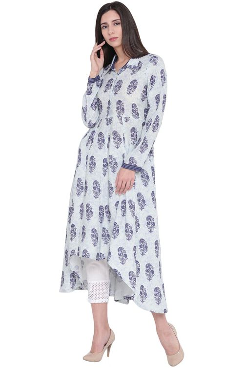 Indigo Rayon Asymmetric Kurta image number 2
