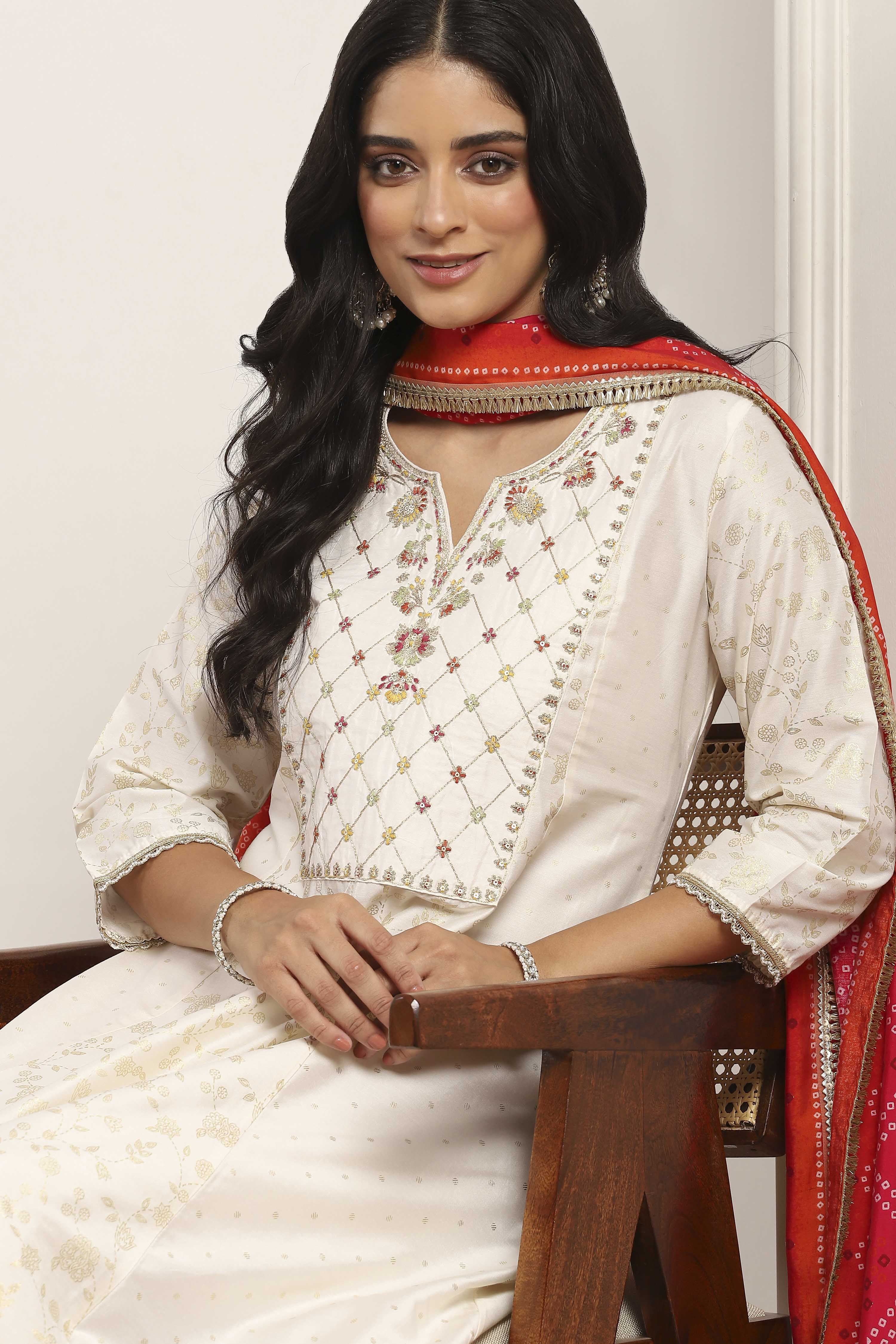 White Viscose Polyester Cotton Lehenga Sets image number 1