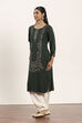 Olive Green Viscose Rayon Flared Kurta Pants Set image number 3