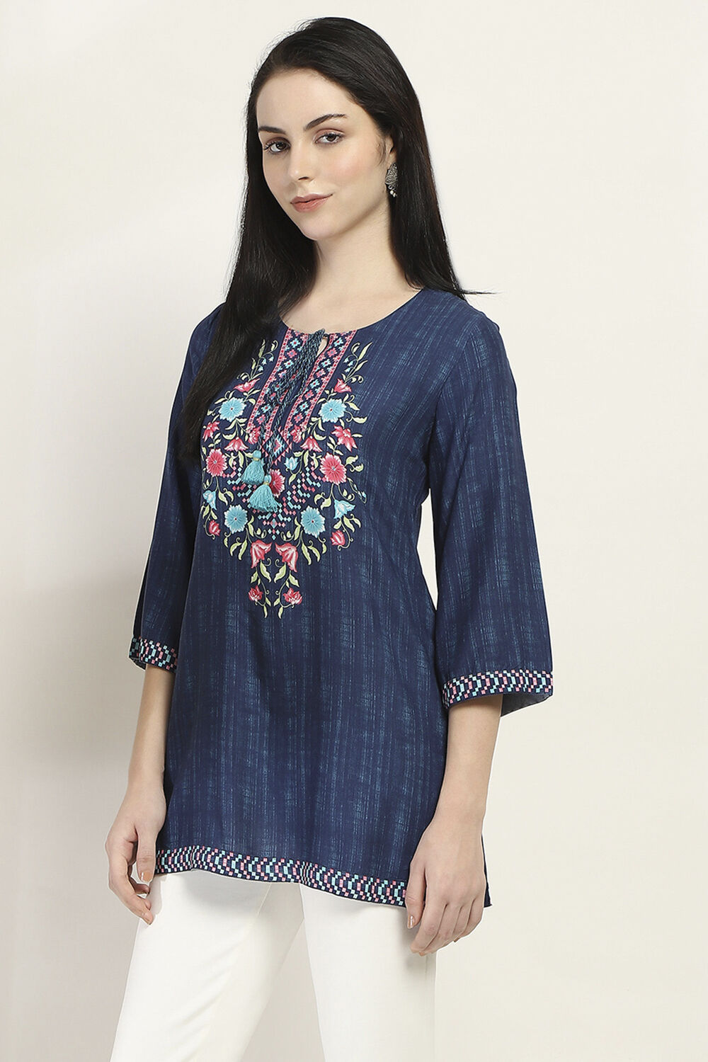 Navy Viscose Rayon Straight Kurti image number 2