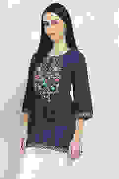 Navy Viscose Rayon Straight Kurti image number 2