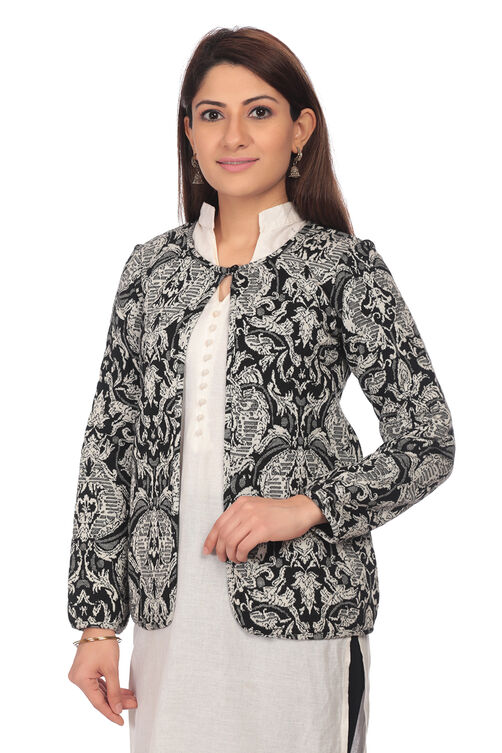 Black Straight Poly Cotton Jacket image number 3
