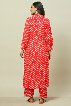Red LIVA Woven Straight Kurta Suit Set image number 4