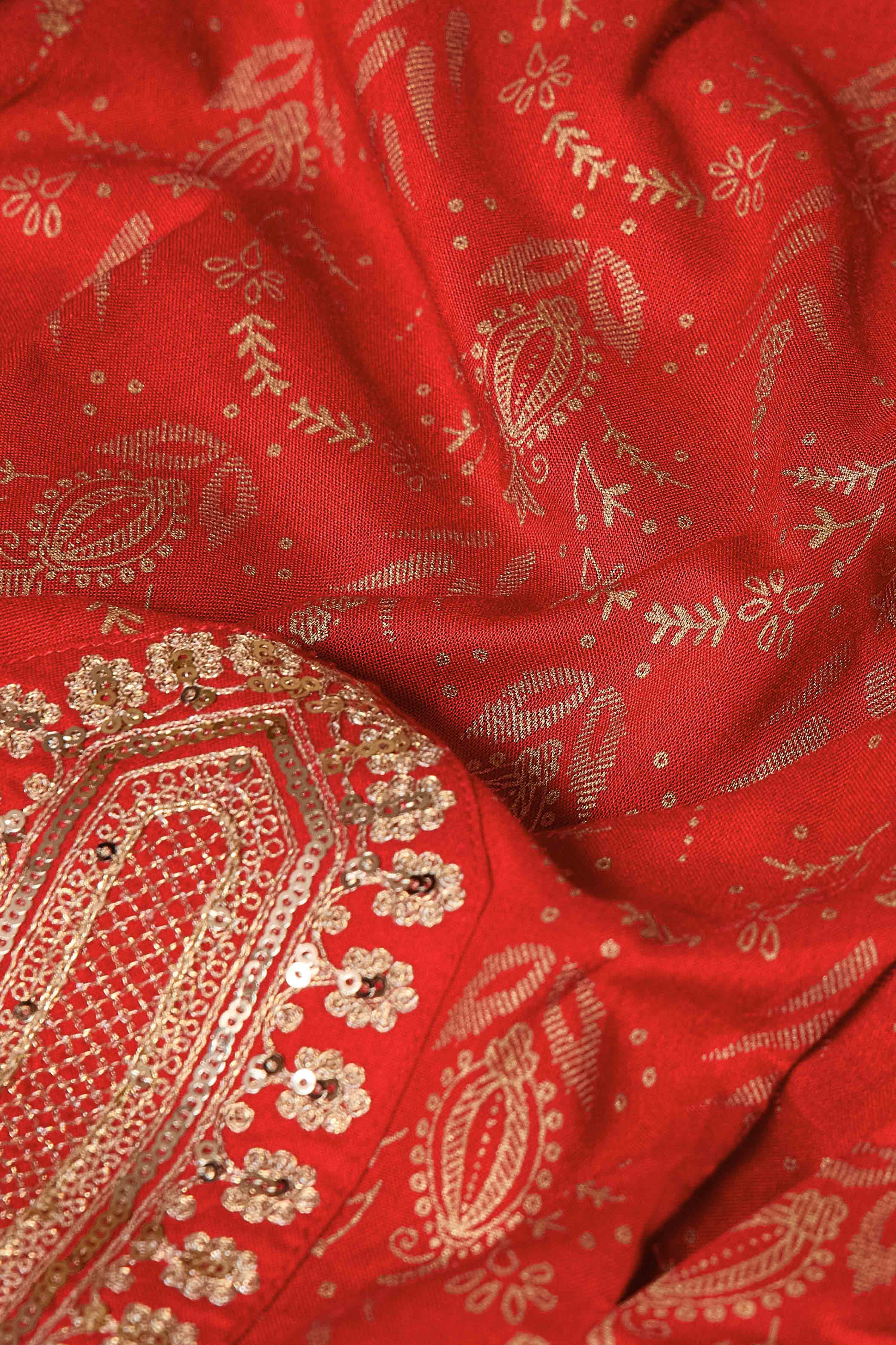 Red Viscose Rayon Straight Printed Suit Set image number 3