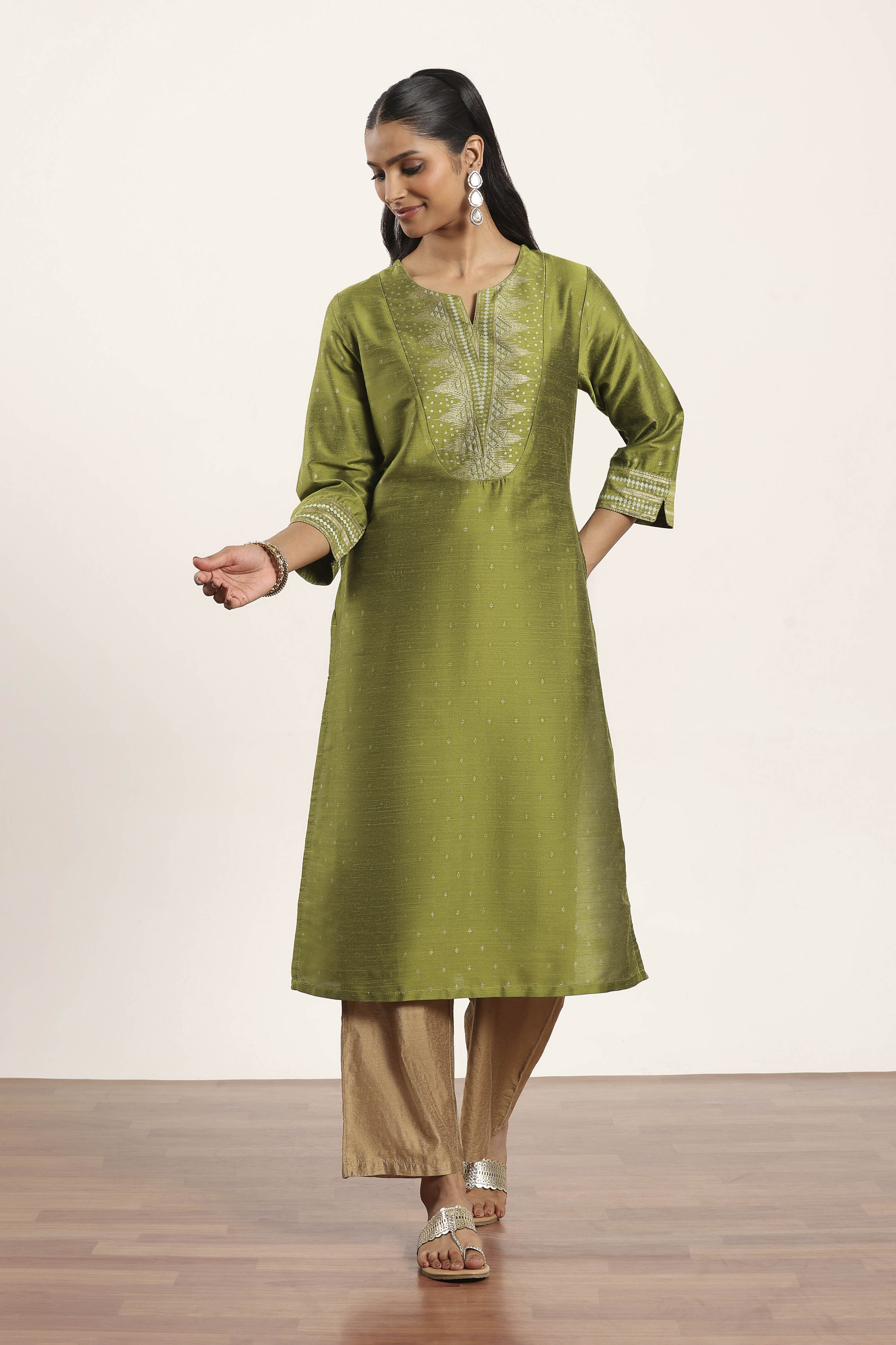 Lime Green Viscose Rayon Straight Kurta Pants Set image number 6
