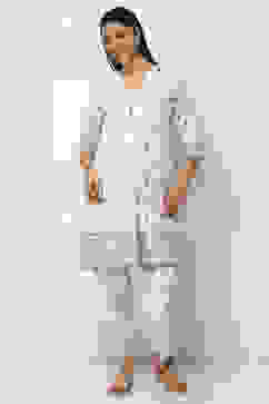 Off-White Cotton Printed A-Line Kurta Set image number 6