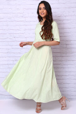 Mint Green Cotton Slub Kalidar Dress image number 1