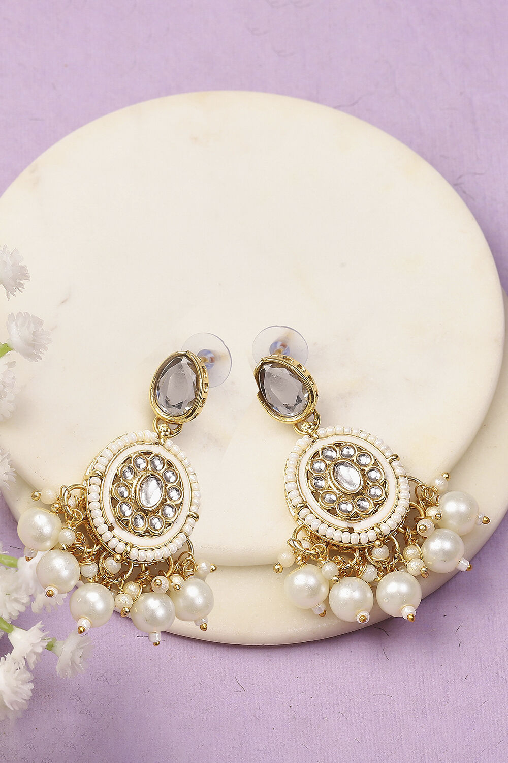 White Oxidised Alloy Earrings image number 0