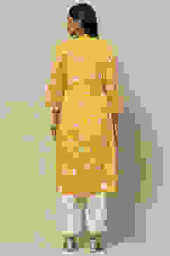 Mustard Viscose Staight Kurta image number 3