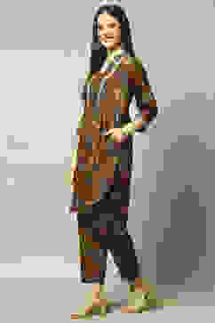 Rust Viscose Blend Printed Straight Co-ord Set image number 3