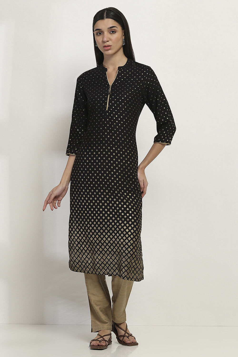 Black Printed Straight Kurta image number 5