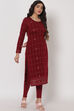 Teal Blue Poly Cotton Straight Kurta image number 3