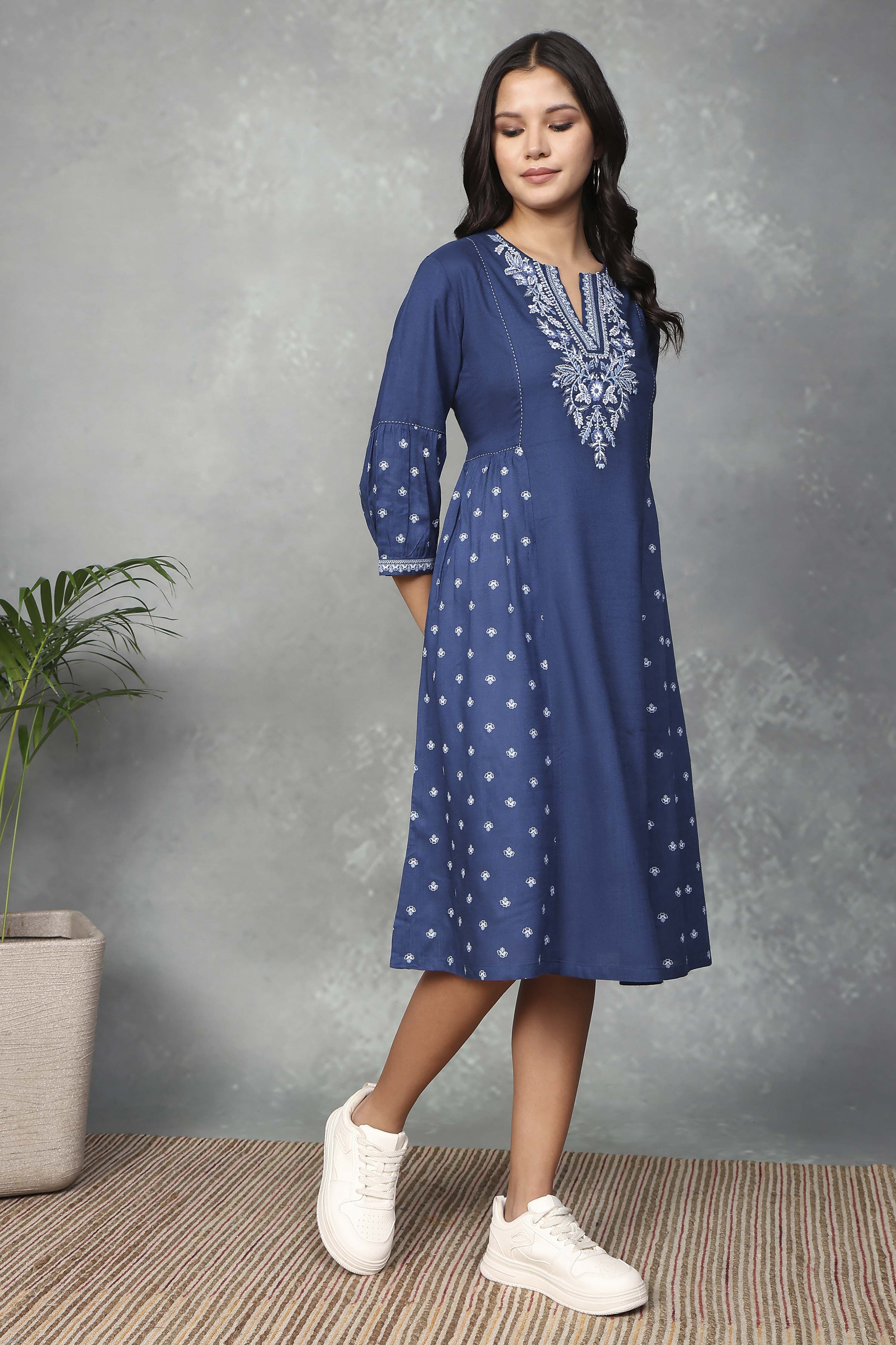 Blue Rayon A-Line Dresses image number 0