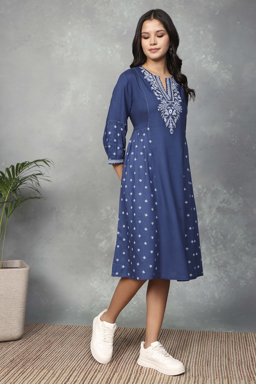 Buy Blue Rayon A-Line Dresses Dress by Rangriti Buy Blue Rayon A-Line Dresses Dress by Rangriti