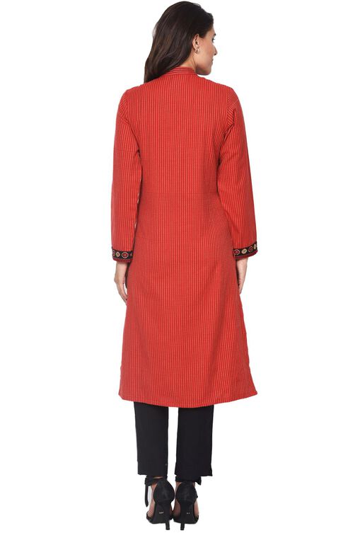 Red Straight Cotton Kurta image number 2