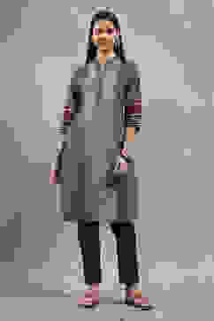 Black Cotton Textured Straight Kurta image number 5