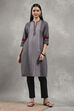 Black Cotton Yarndyed Straight Kurta image number 5