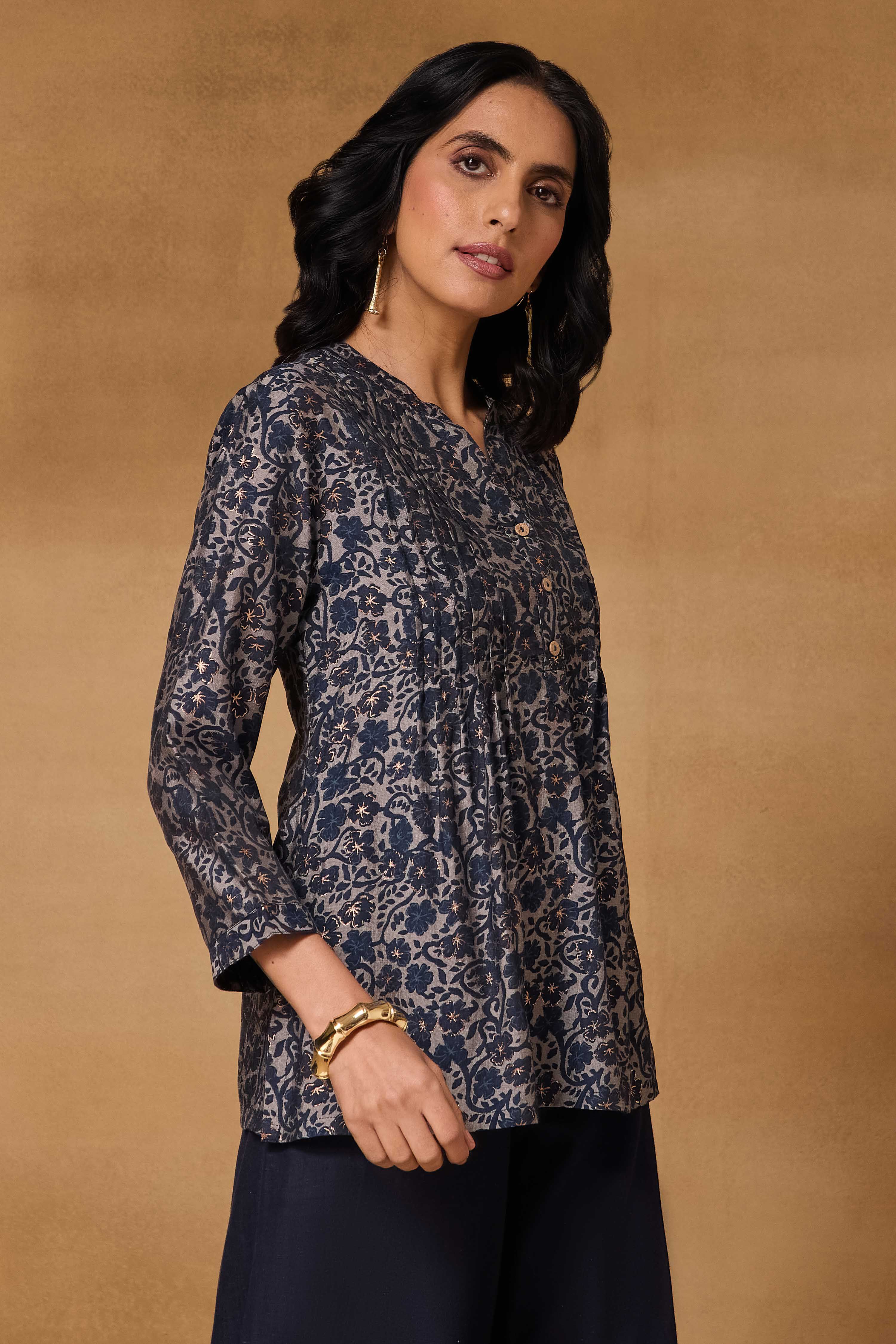 Blue Viscose Blend Regular Printed Top image number 5