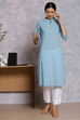 Blue Cotton And Cambric Straight Kurta image number 0