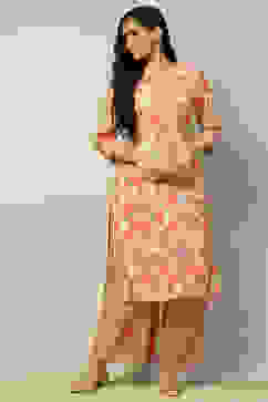 Coral Floral Printed Straight Kurta Palazzo Set image number 0