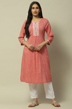 Red Poly Cotton Staight Kurta image number 5