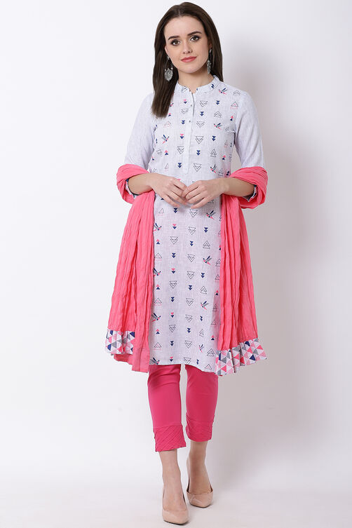 Blue Poly Cotton Straight Kurta image number 4