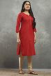 Red Viscose Straight Kurta Pants Set image number 7