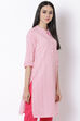 Pink Cotton Straight Kurta image number 4
