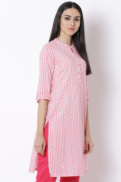 Pink Cotton Straight Kurta image number 4