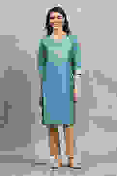 Teal Viscose Blend Solid Straight Kurta image number 5