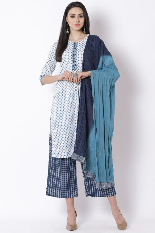 White Cotton Straight Kurta image number 2