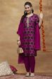 Purple Viscose Rayon Straight Printed Suit Set image number 0