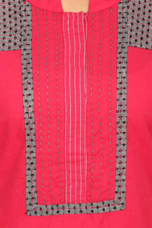 Pink Straight Cotton Kurta image number 4