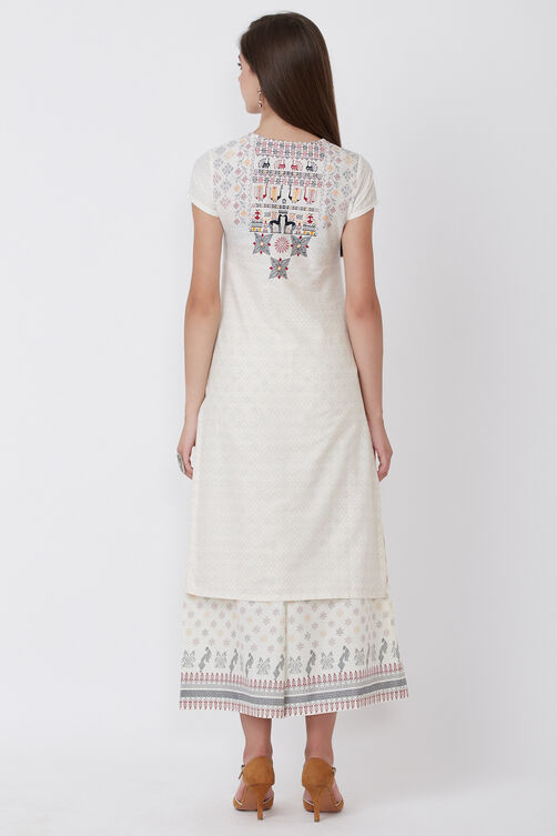 Ecru Cotton And Flex Straight Kurta image number 4