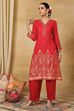 Red Viscose Rayon Straight Printed Kurta Pants Set image number 0