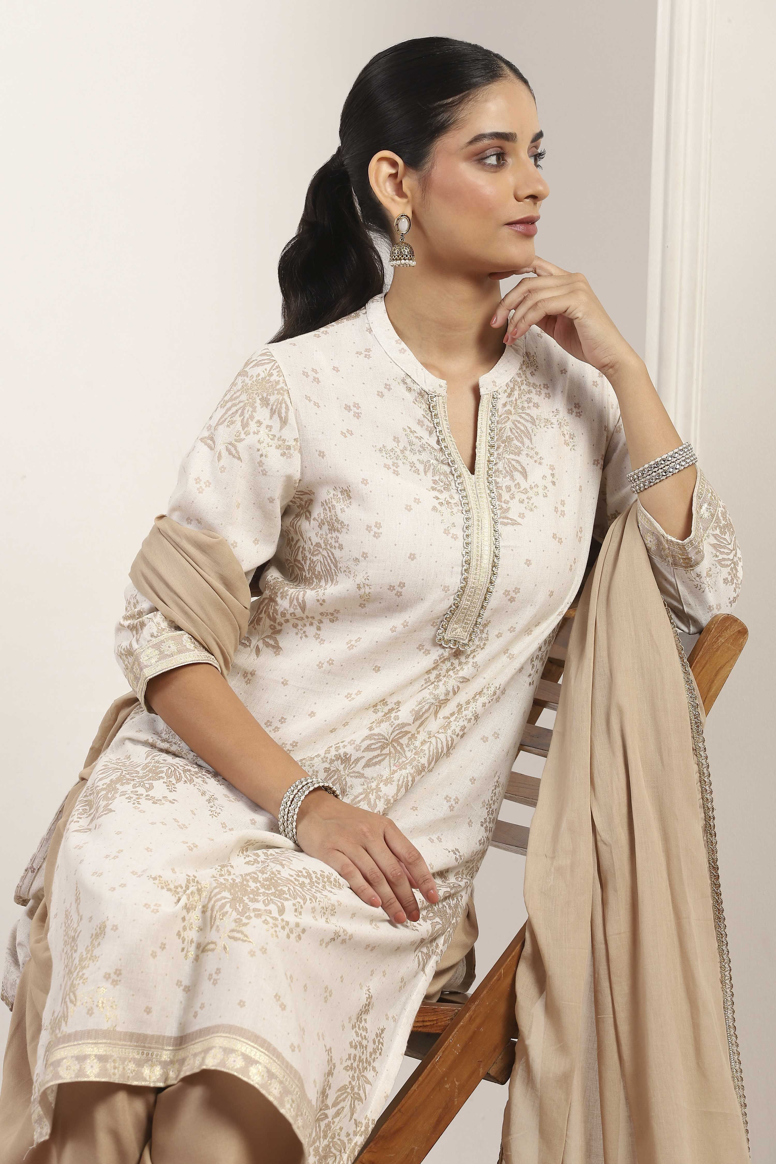 White Rayon Straight Suit Sets image number 7