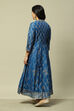 Blue Viscose Asymmetric Printed Dress