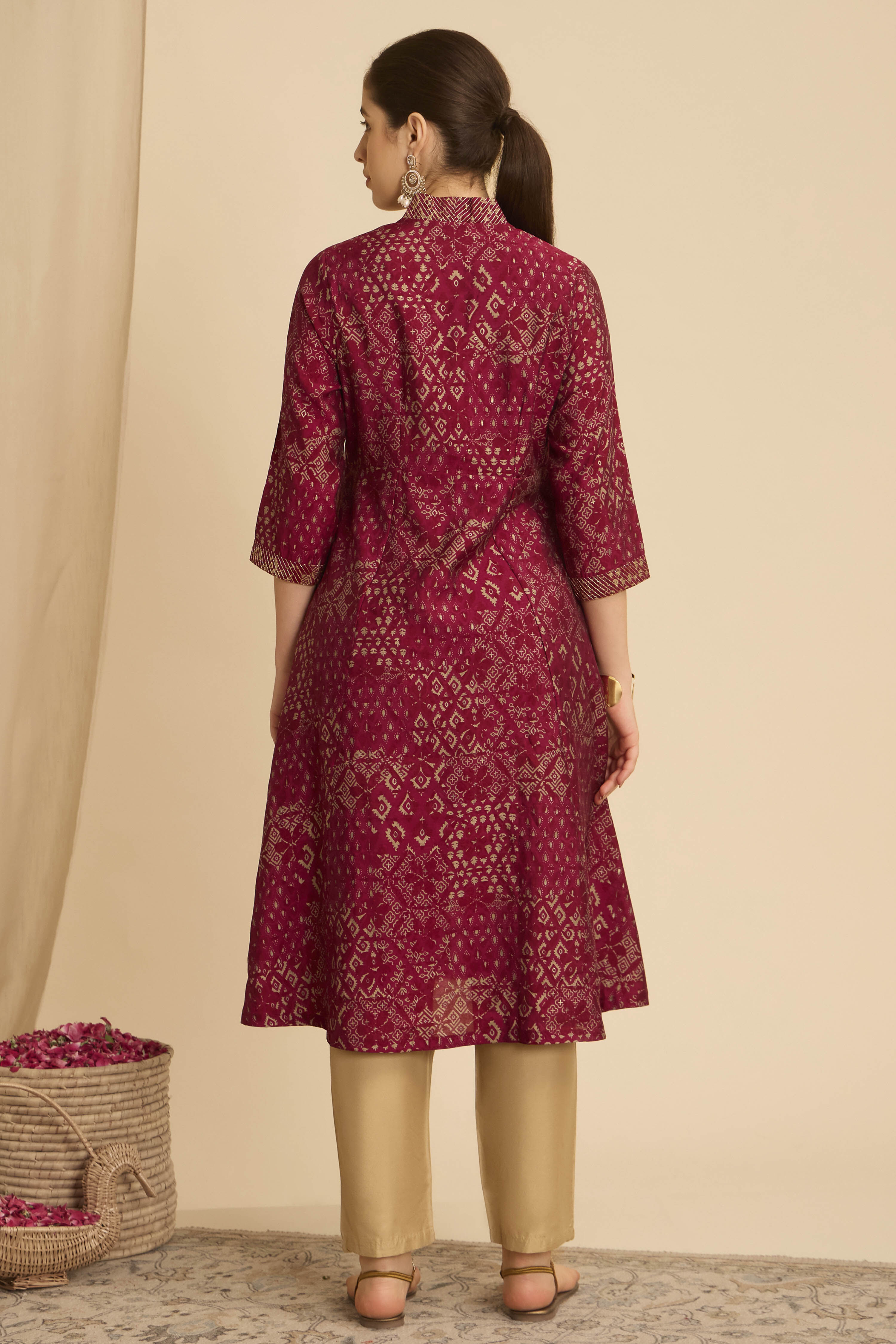Pink Viscose Blend A-Line Printed Kurta image number 4