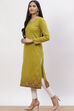 Olive Green Acrylic Straight Kurta image number 4