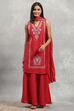 Red Polyester Solid Straight Sharara Suit Set image number 0