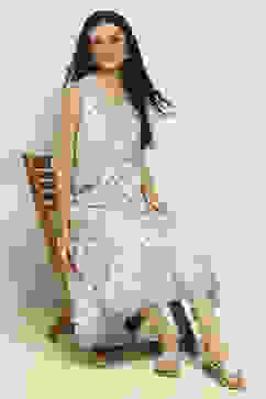 Off-White Cotton Printed Tiered Dress image number 0