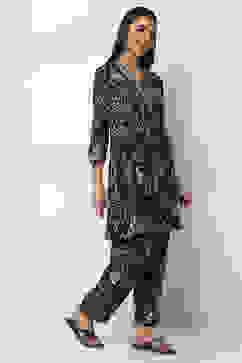 Navy Blue Printed Straight Co-ord Set image number 5