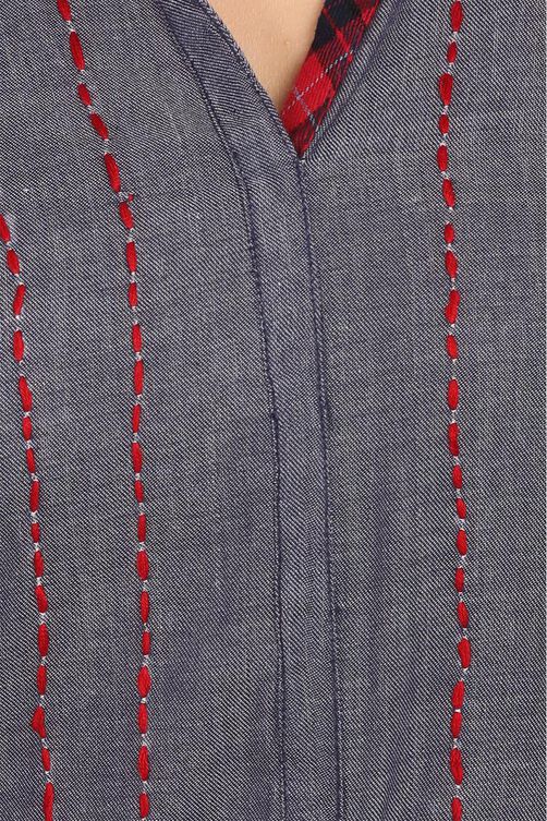 Grey Straight Cotton Kurti image number 3