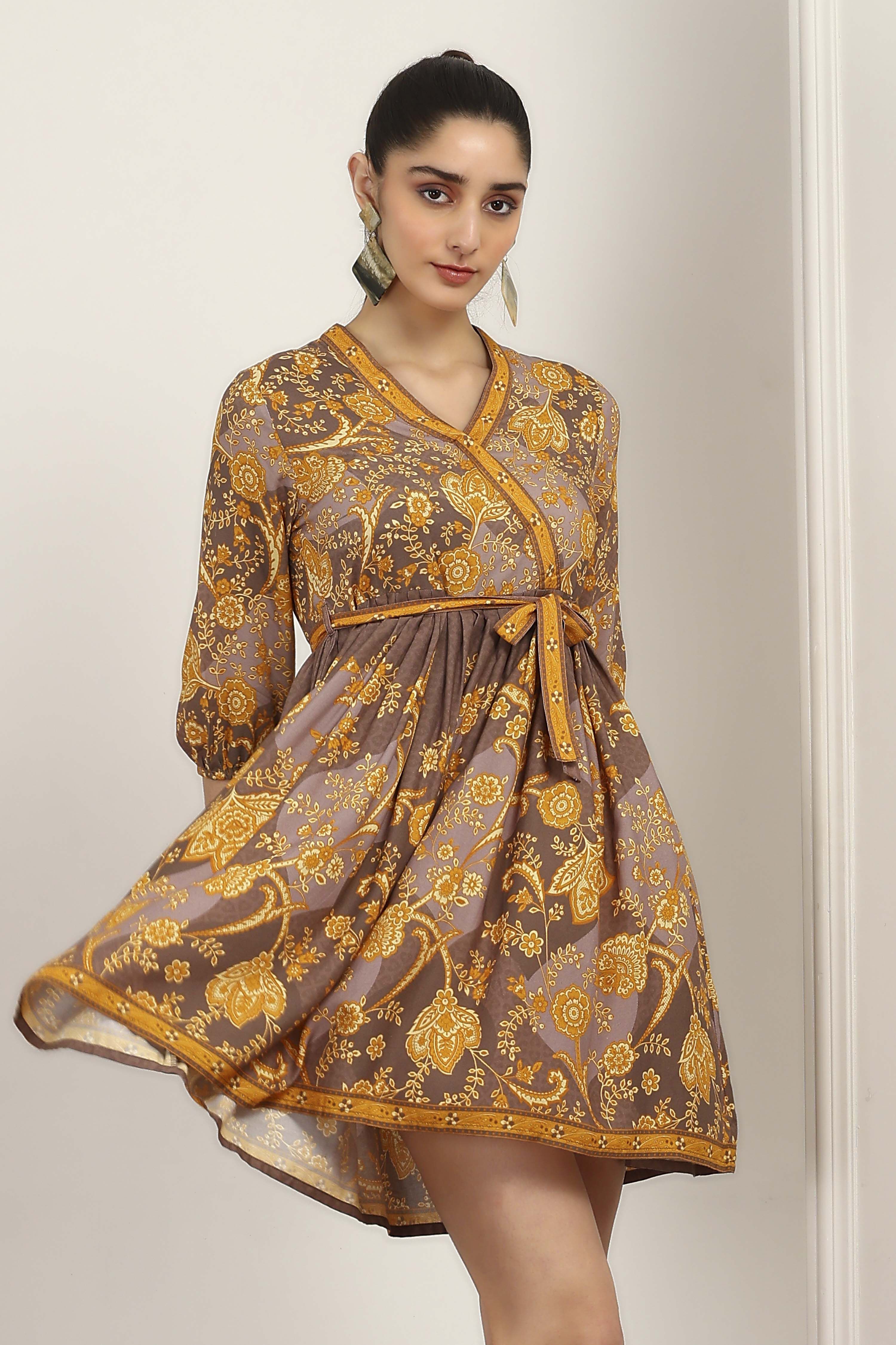 Yellow Rayon Gathered Dresses image number 0