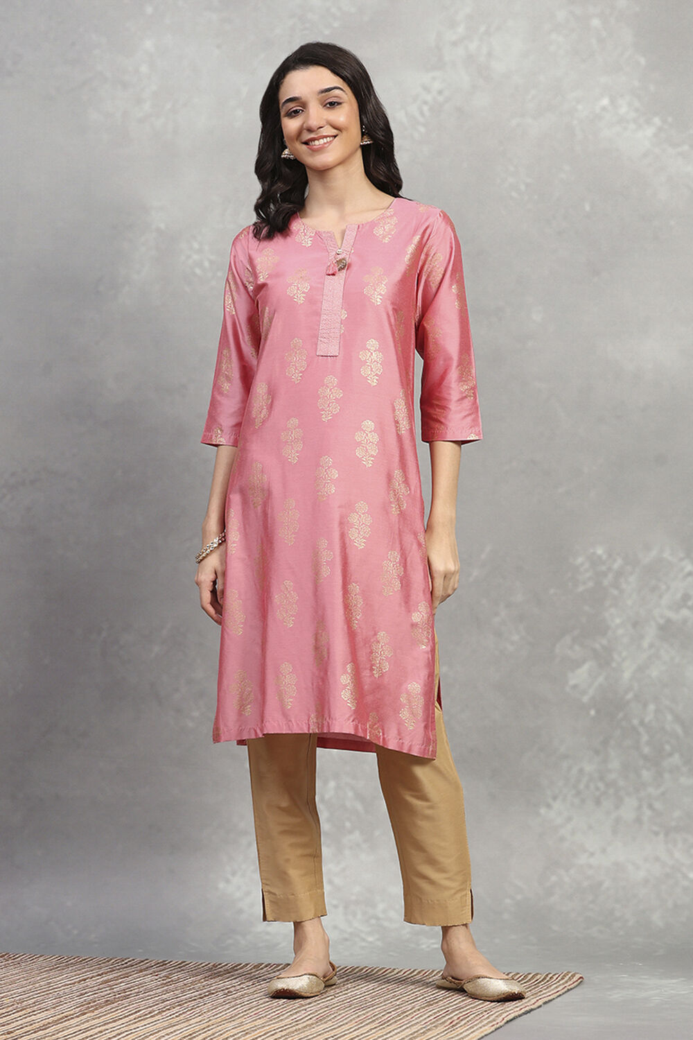 Pink Printed Straight Kurta image number 5